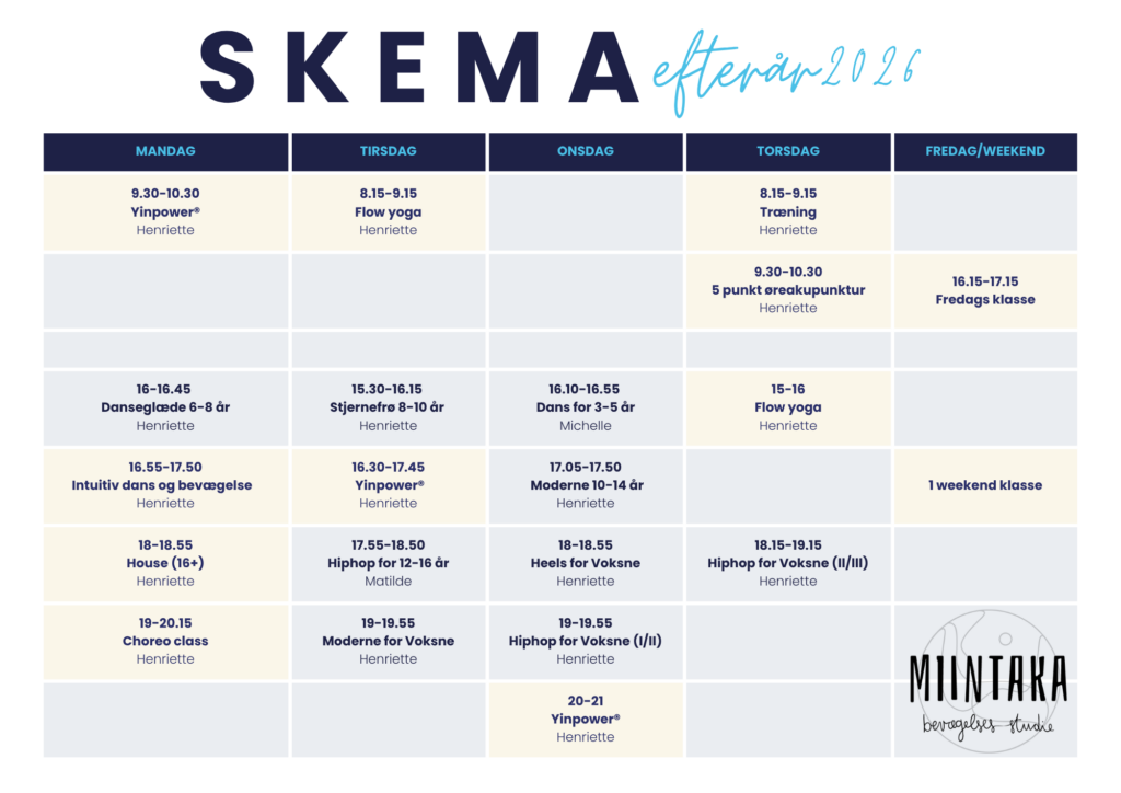 Skema for efterår 2026 i Miintaka Esbjer