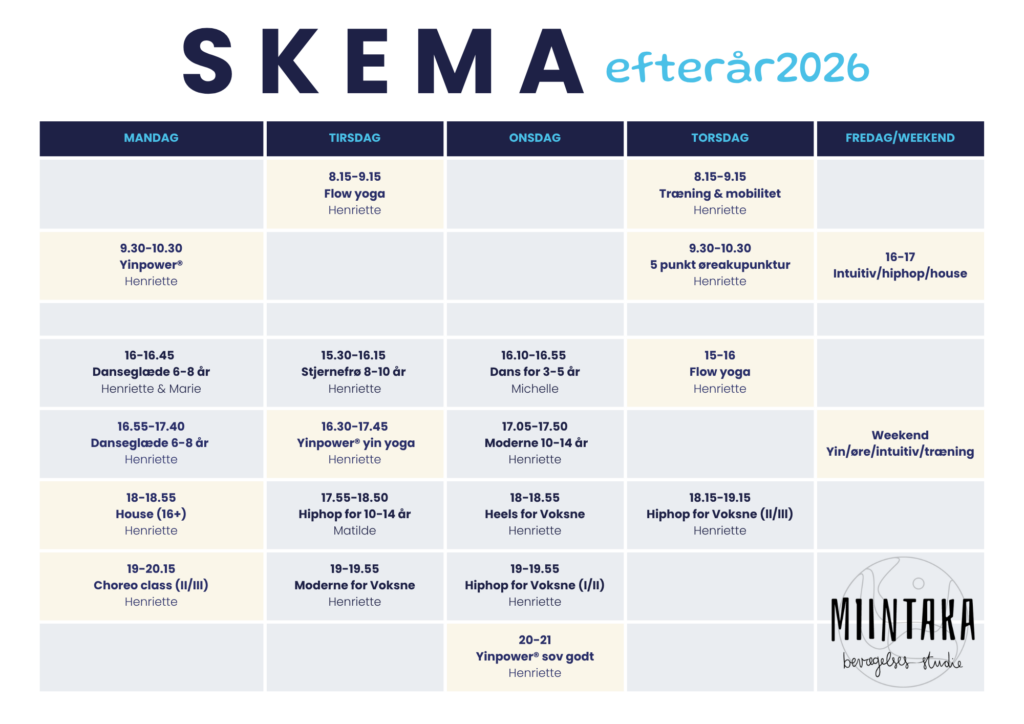 Skema for efterår 2026 i Miintaka Esbjerg